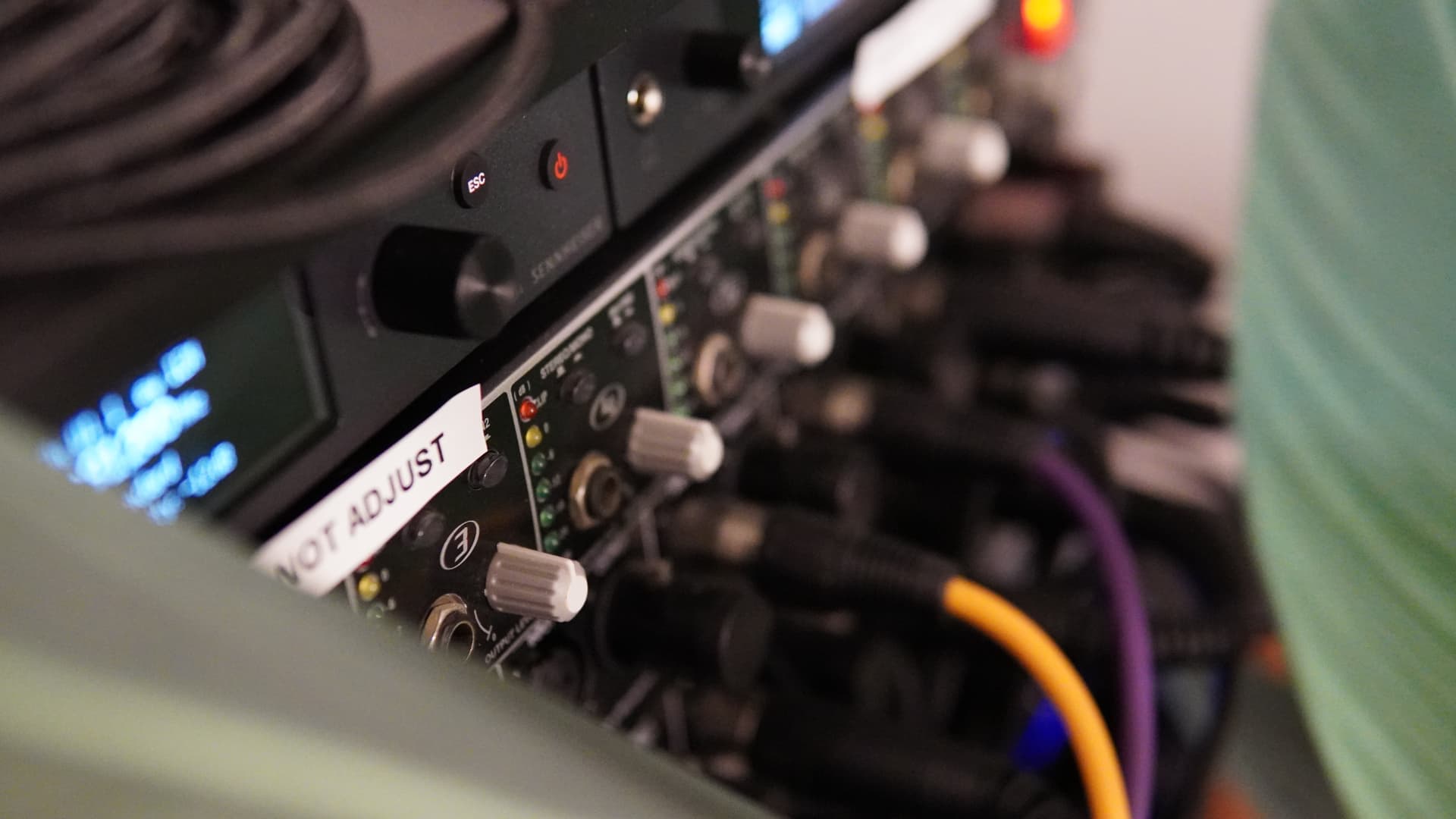 Close-up of the in-ear monitoring rack